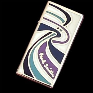 Paul Smith Silvertone Cufflinks Purple Blue Cream Wave Pattern 1" x 3/8"